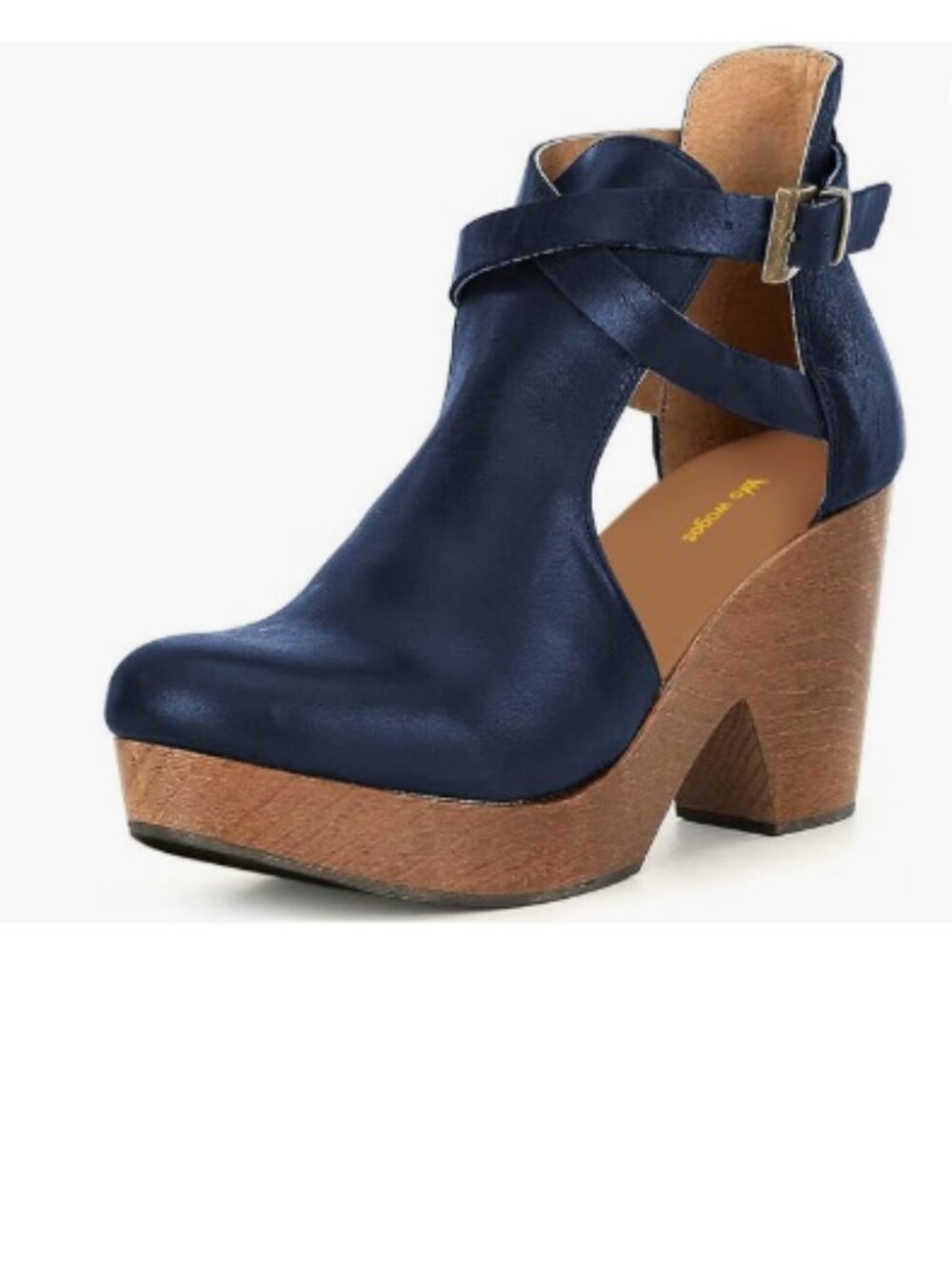 Wo Wagas Blue Leather Platform Rounded Toe Cutout Ankle Boot Strap Buckle Clog